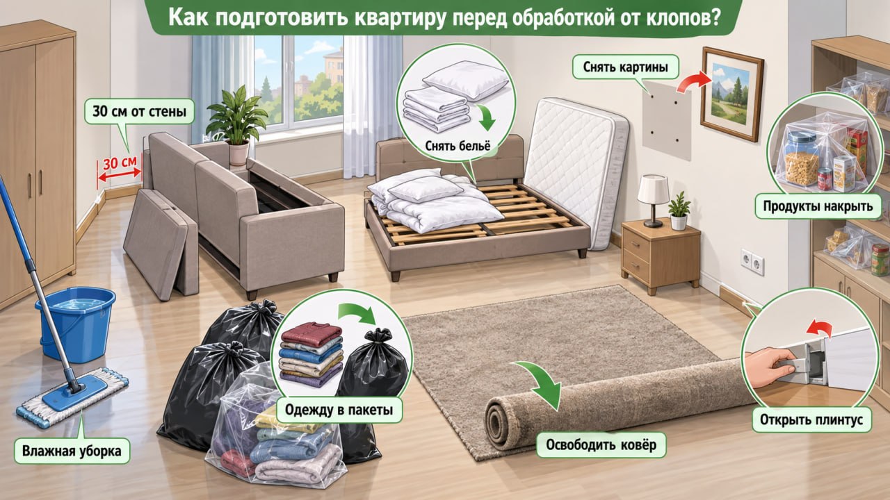 Алгоритм дезинсекции квартиры при борьбе с клопами