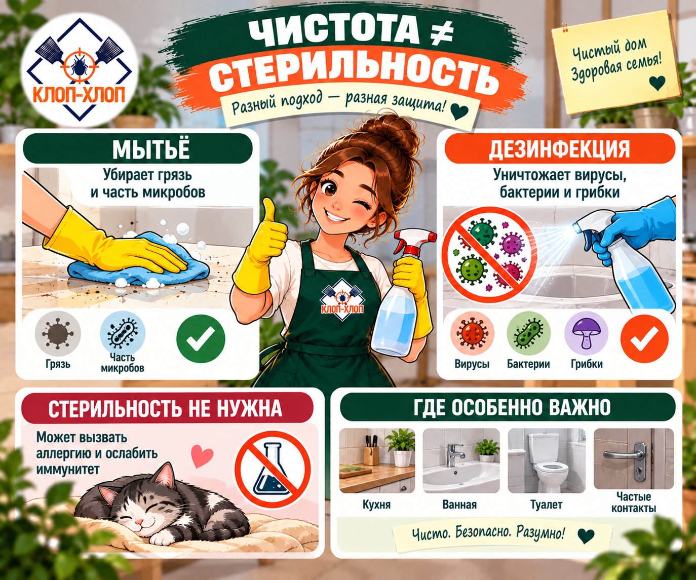 Дезинфекция и санитария: где они необходимы, а где достаточно обычного мытья