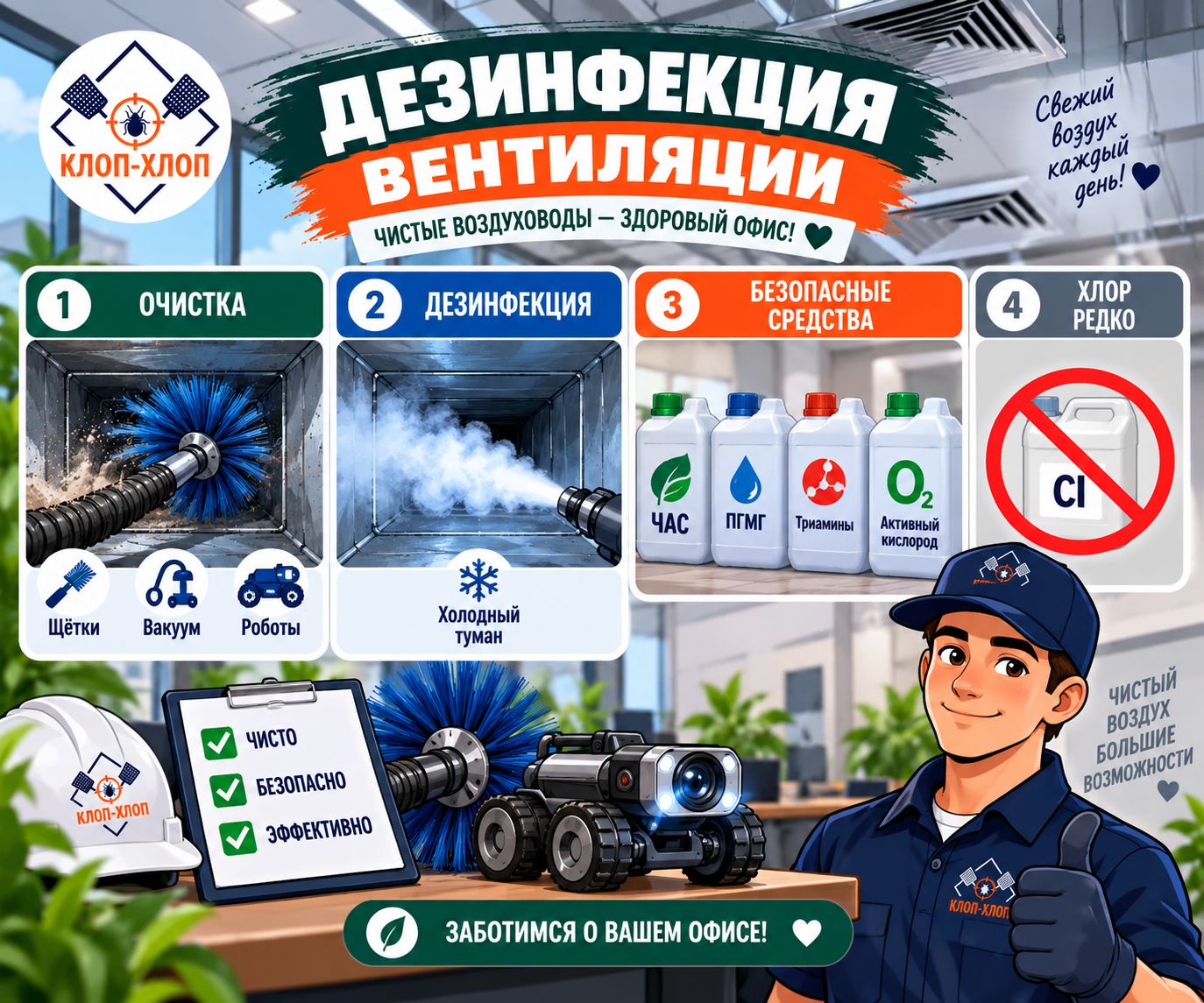 Арсенал экспертов при очистке вентиляции: техника и составы