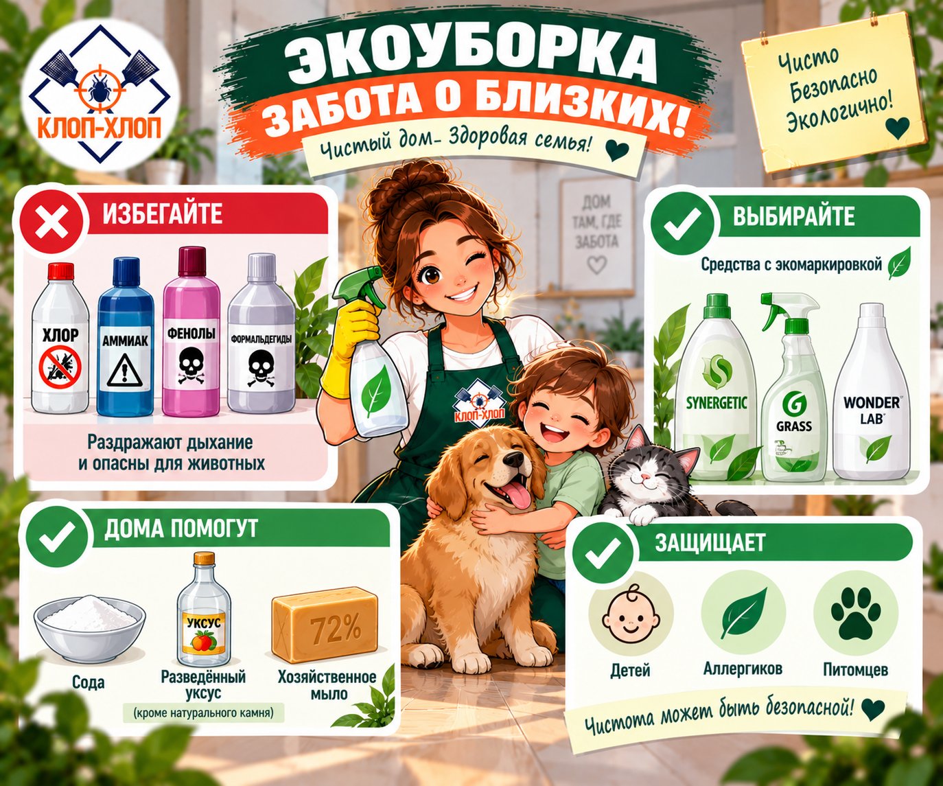 Экологичная уборка: безопасные средства для детей, аллергиков и домашних животных