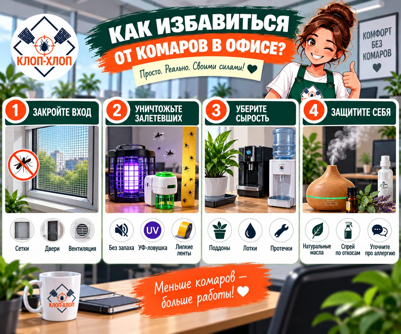 Пошаговая стратегия избавления от комаров в офисе своими силами