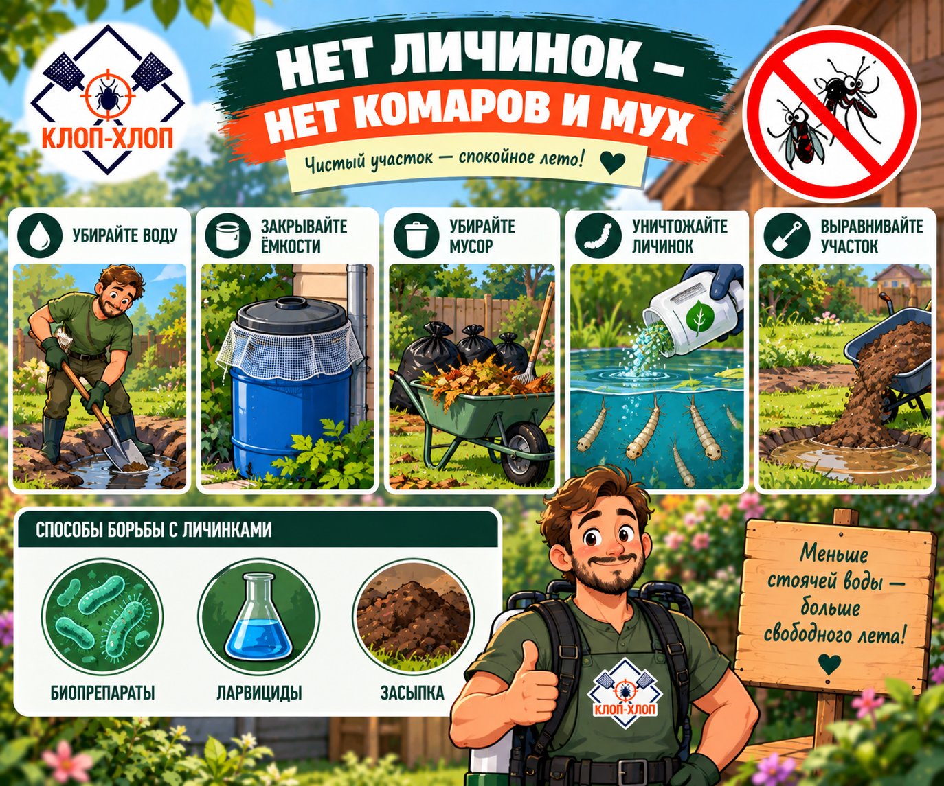 Уничтожение личинок и ликвидация мест выплода