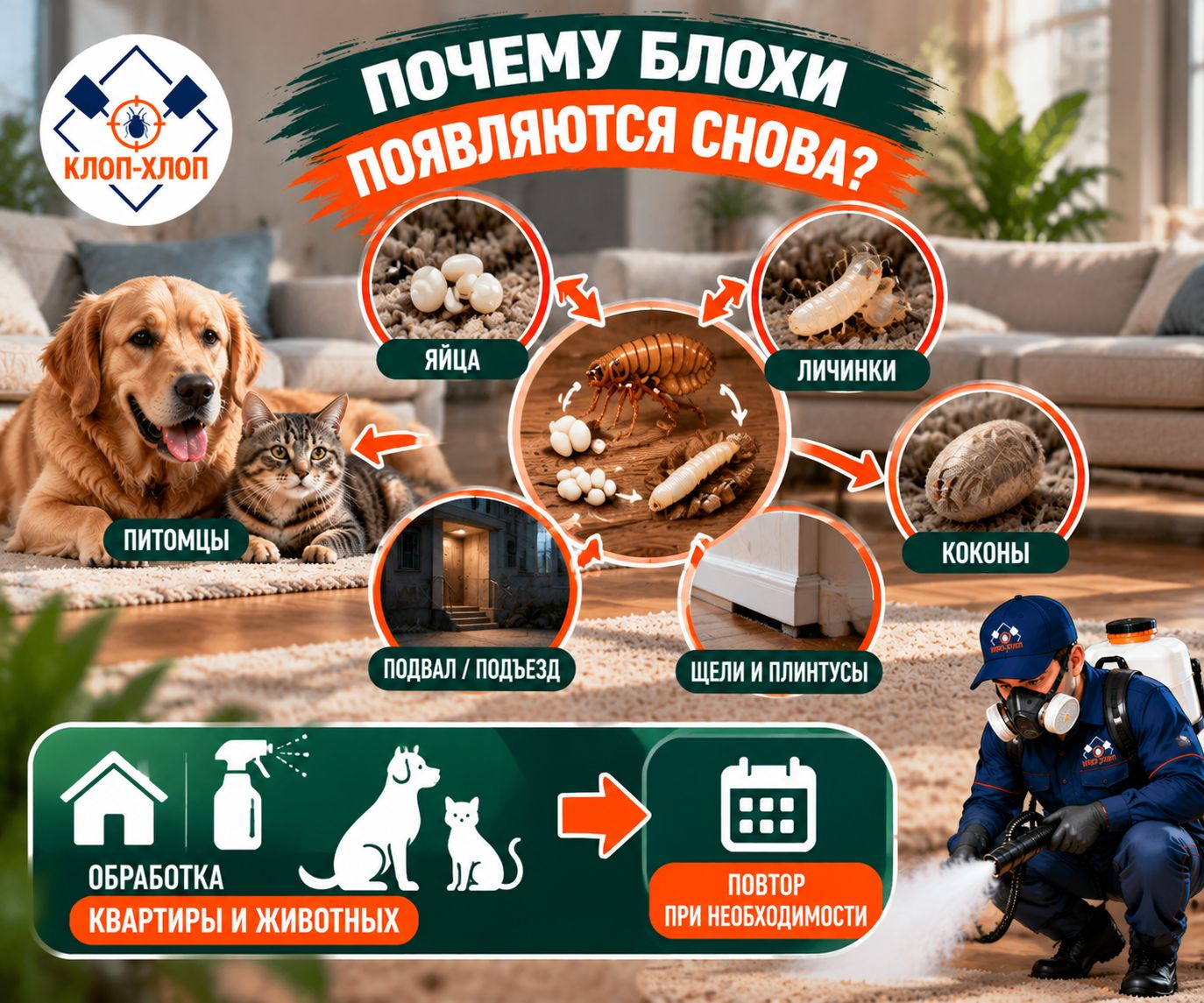 Почему блохи появляются снова после обработки