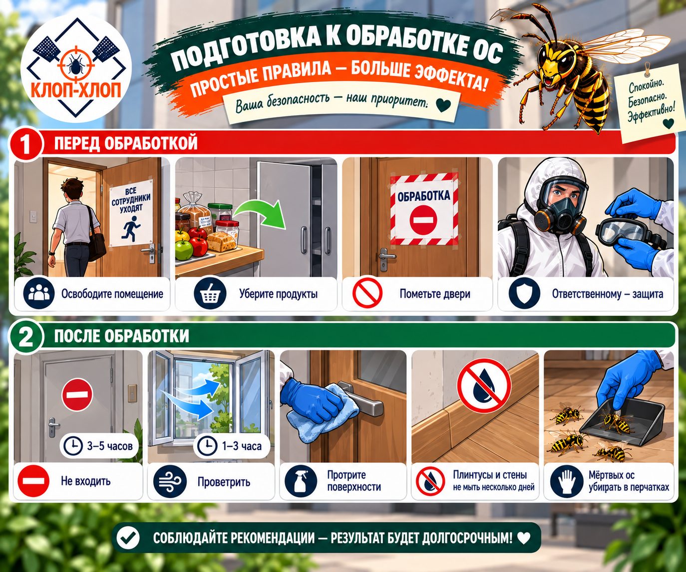 Безопасность сотрудников во время и после обработки от ос