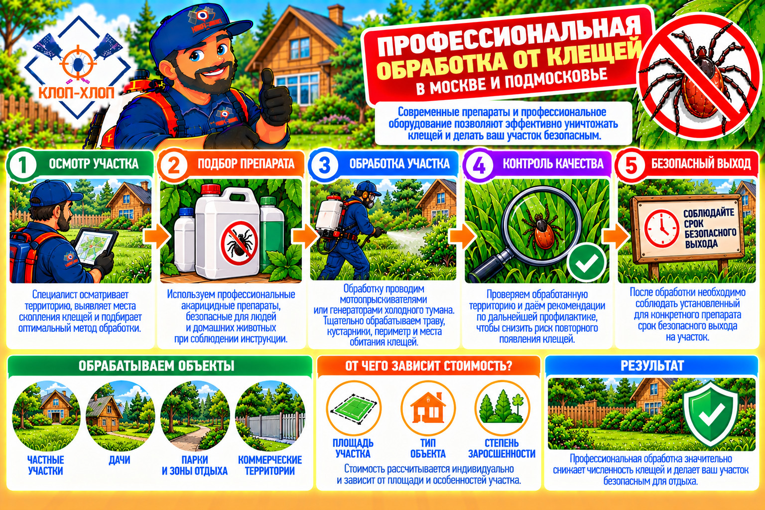 Выведение клещей на участке для дачников, фермеров, бизнесменов в Москве
