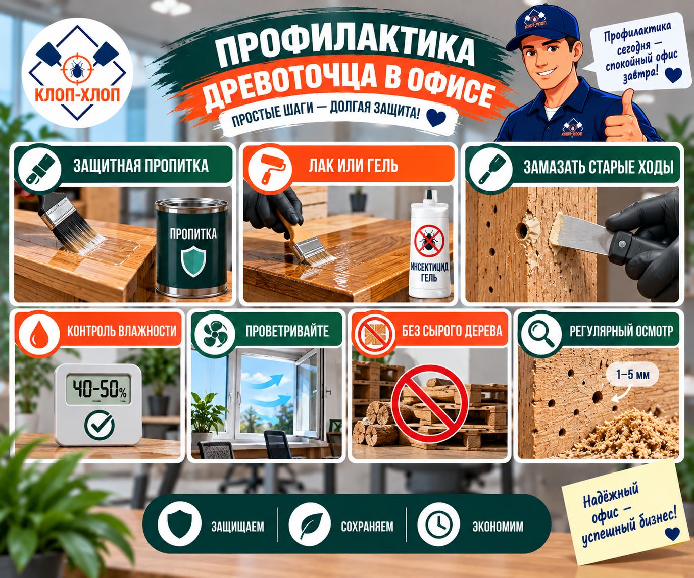 Профилактика повторного заражения древоточцем в офисе