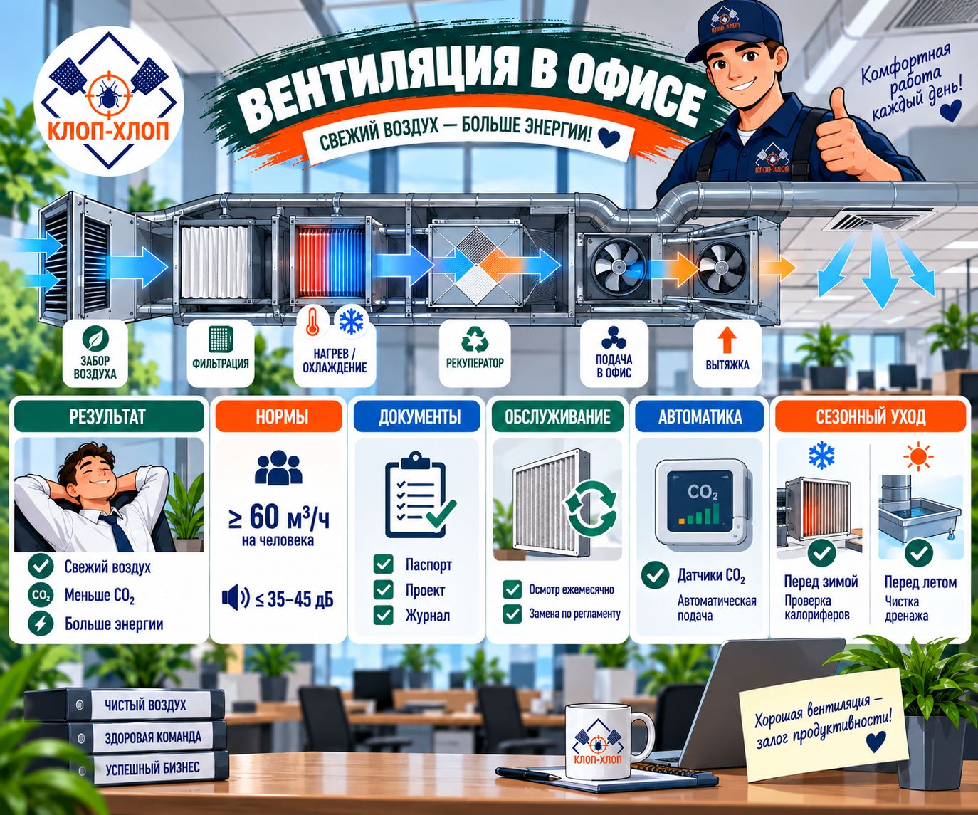 Особенности очистки офисной системы вентиляции