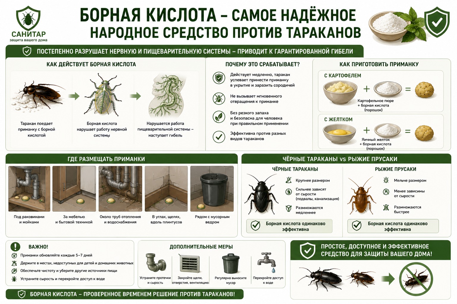 Народные методы борьбы с черными тараканами: борная кислота и другие рецепты