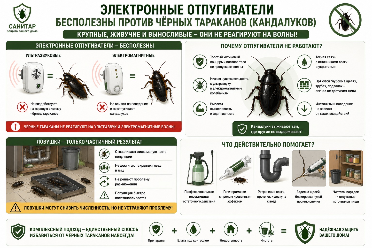 Ловушки и отпугиватели: помогают ли они против больших черных тараканов