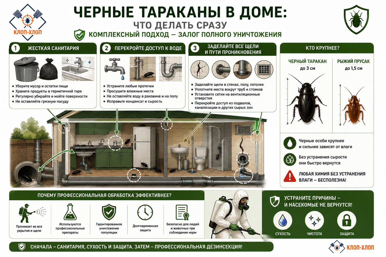 Первые шаги при обнаружении черных тараканов: санитария и устранение влаги